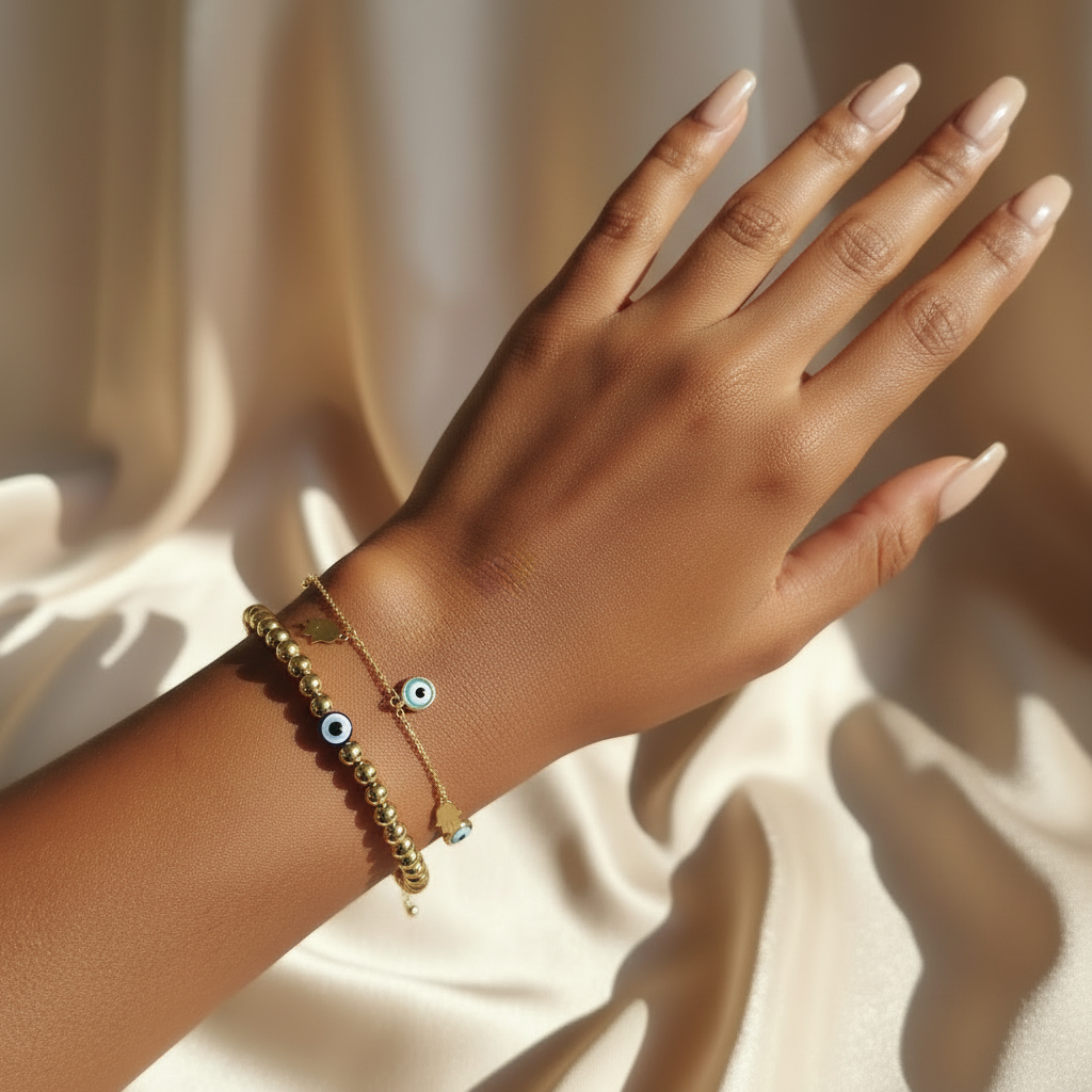 Golden Hera | 14K Gold Evil Eye Bracelet Set