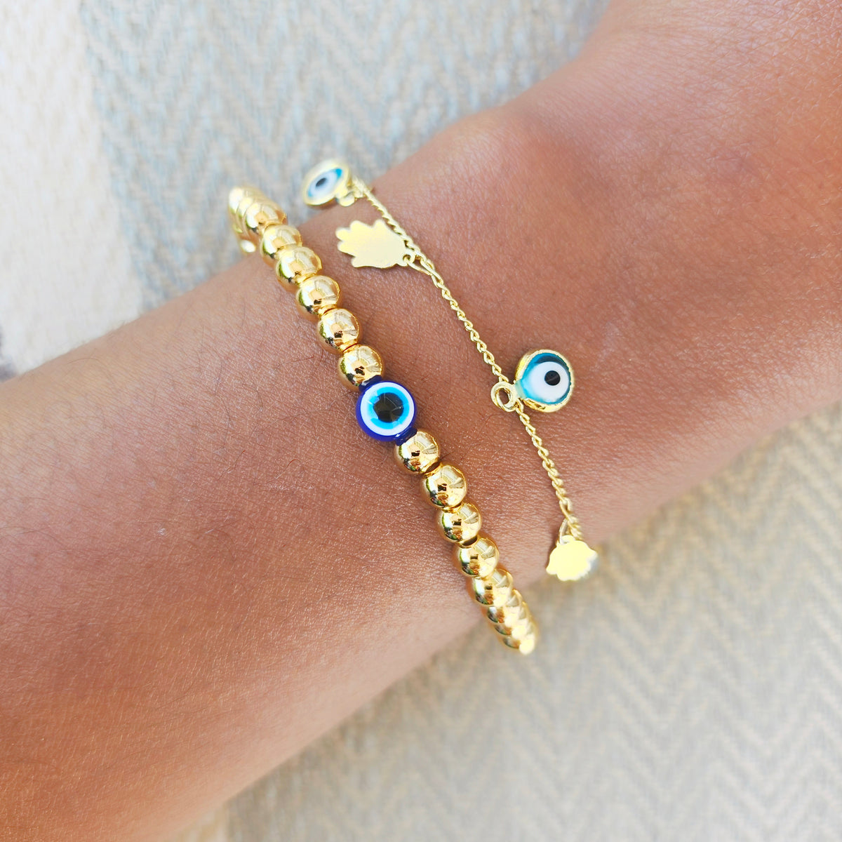 Golden Hera | 14K Gold Evil Eye Bracelet Set