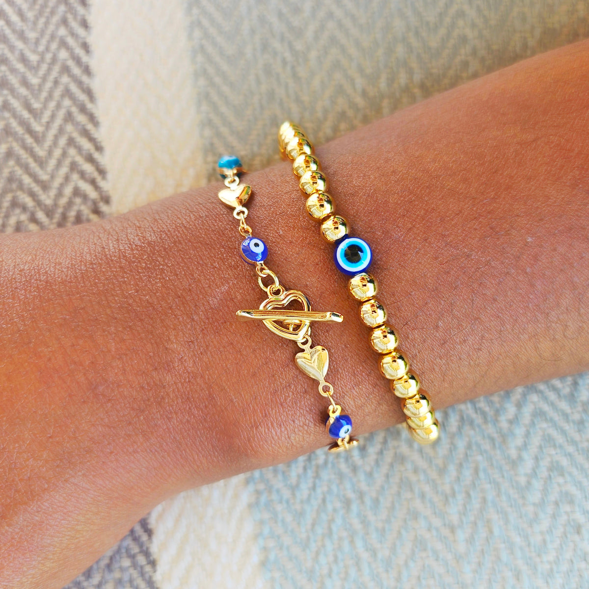 Golden Athena | 14K Gold Evil Eye Bracelet Set