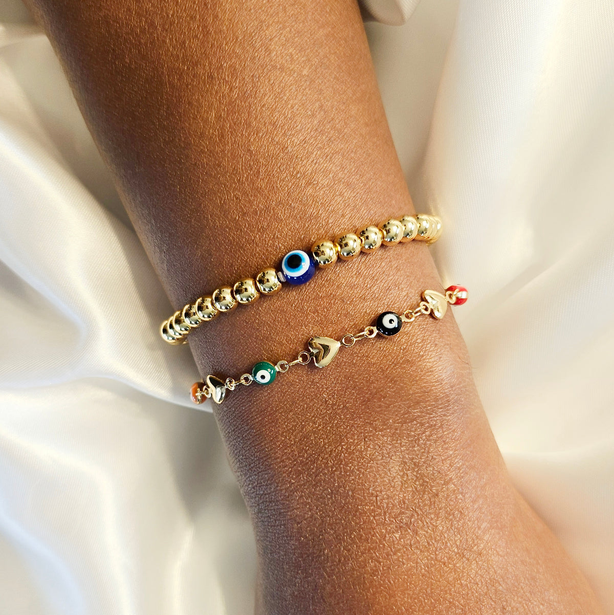 Golden Athena | 14K Gold Evil Eye Bracelet Set