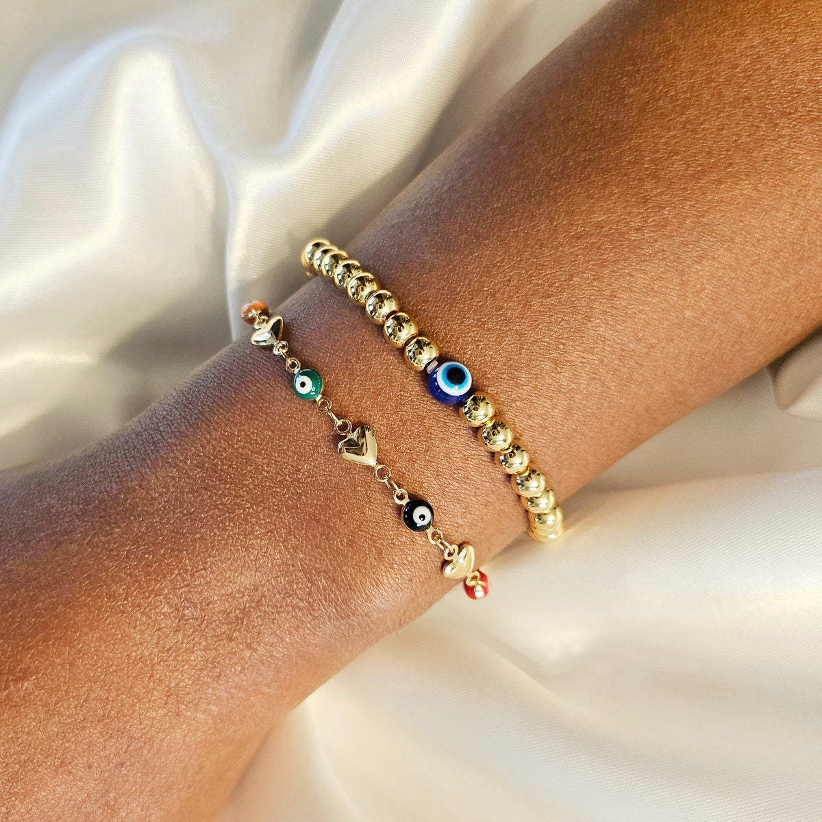Golden Athena | 14K Gold Evil Eye Bracelet Set