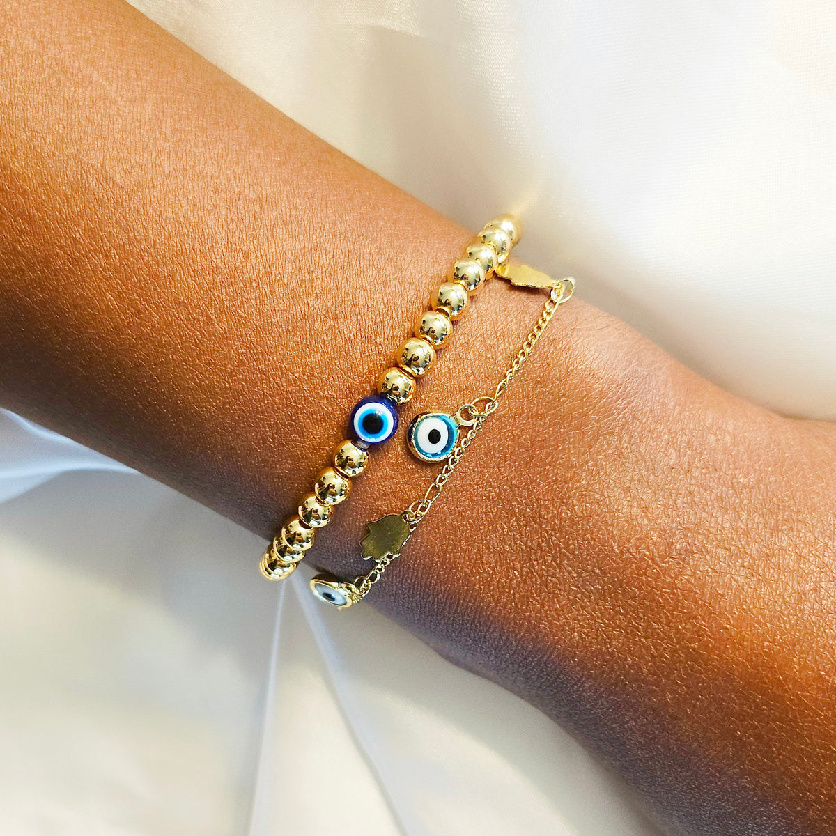 Golden Hera | 14K Gold Evil Eye Bracelet Set