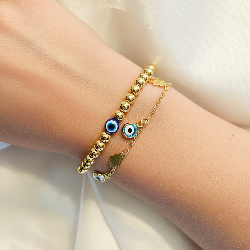 Golden Hera | 14K Gold Evil Eye Bracelet Set