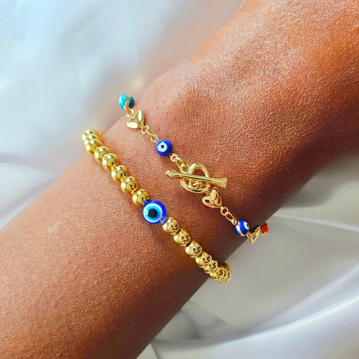 Golden Athena | 14K Gold Evil Eye Bracelet Set