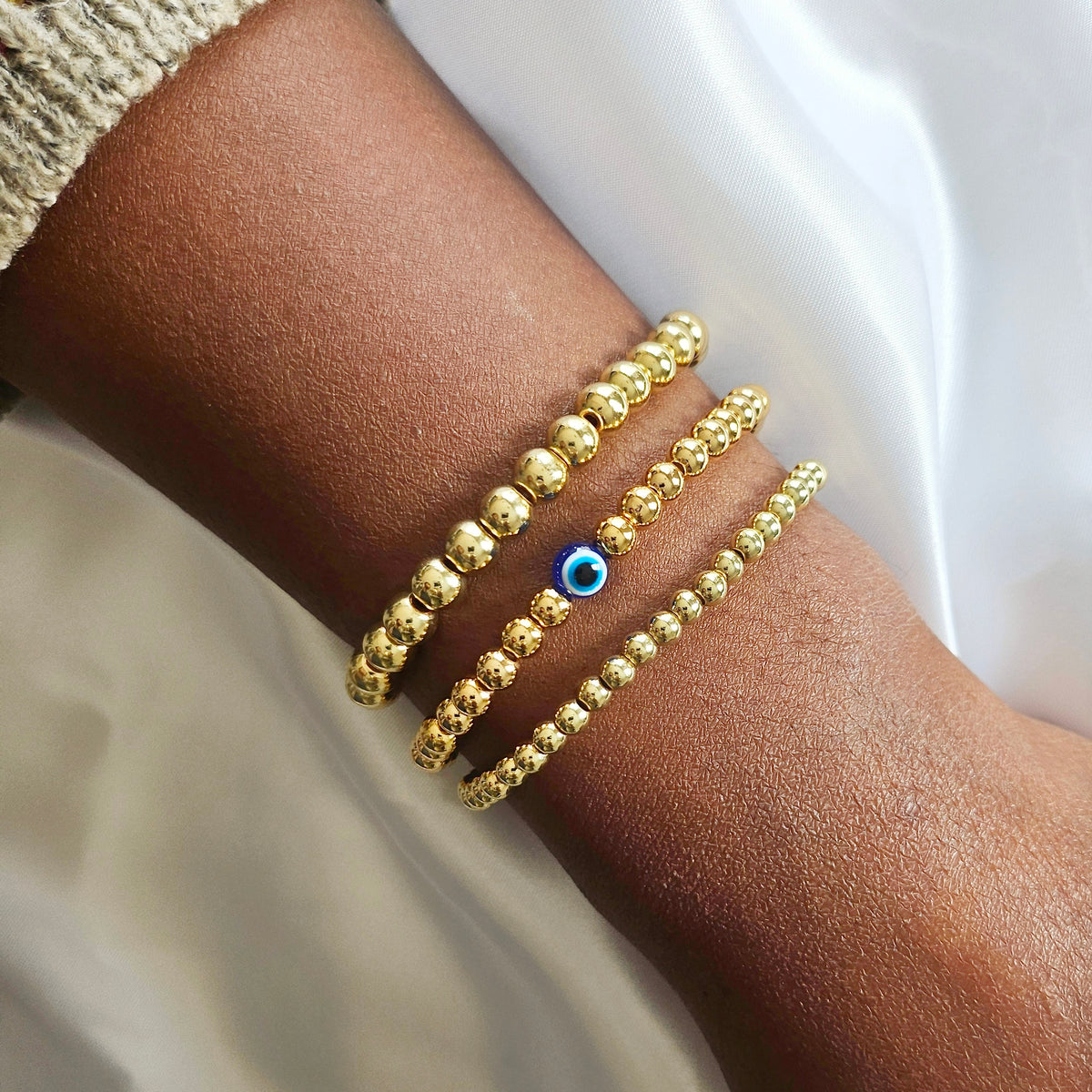 Golden Iris | 14K Gold Evil Eye Bracelet Set