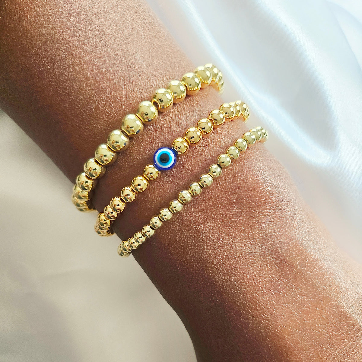 Golden Iris | 14K Gold Evil Eye Bracelet Set