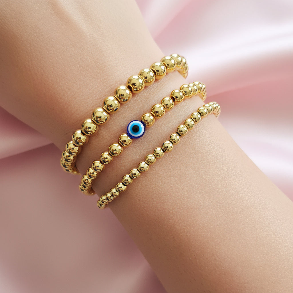 Golden Iris | 14K Gold Evil Eye Bracelet Set