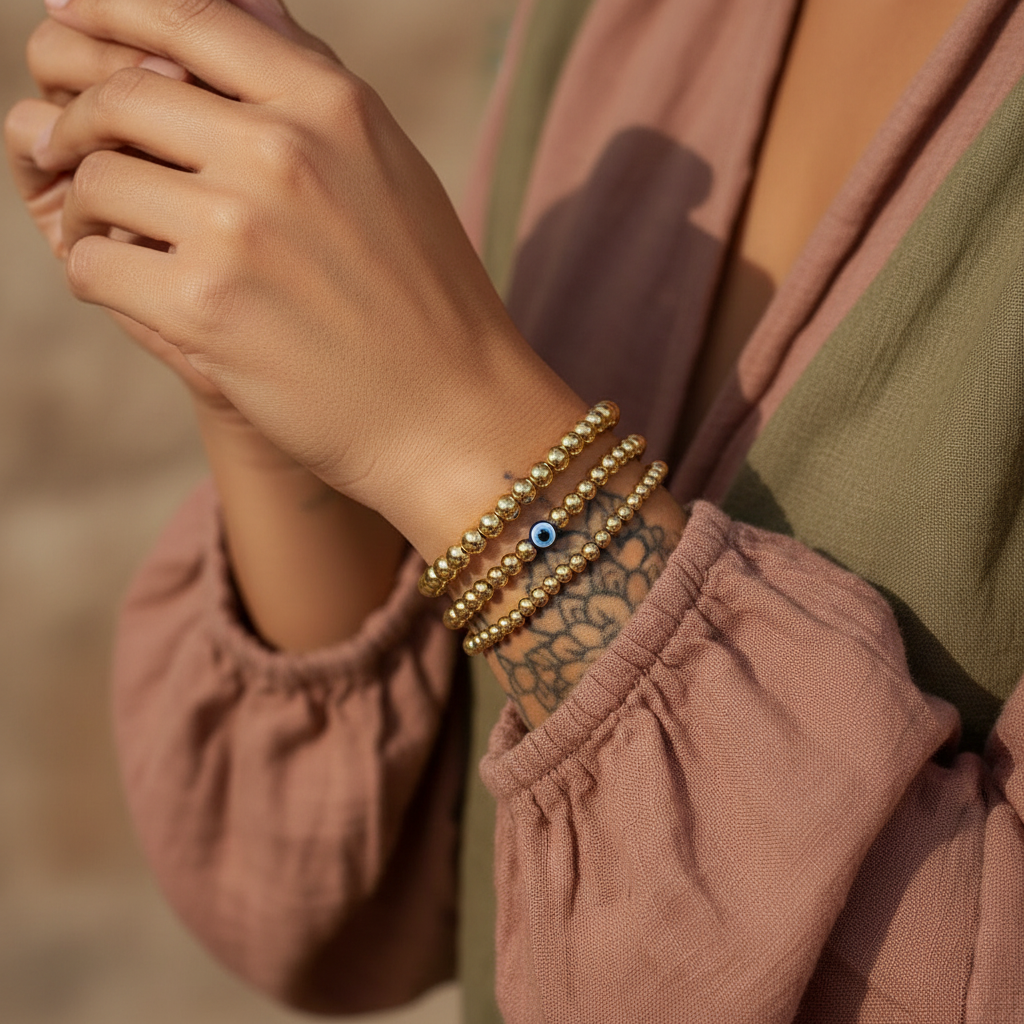 Golden Iris | 14K Gold Evil Eye Bracelet Set