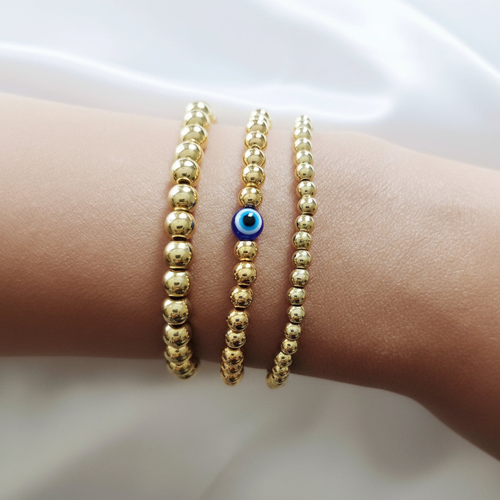 Golden Iris | 14K Gold Evil Eye Bracelet Set