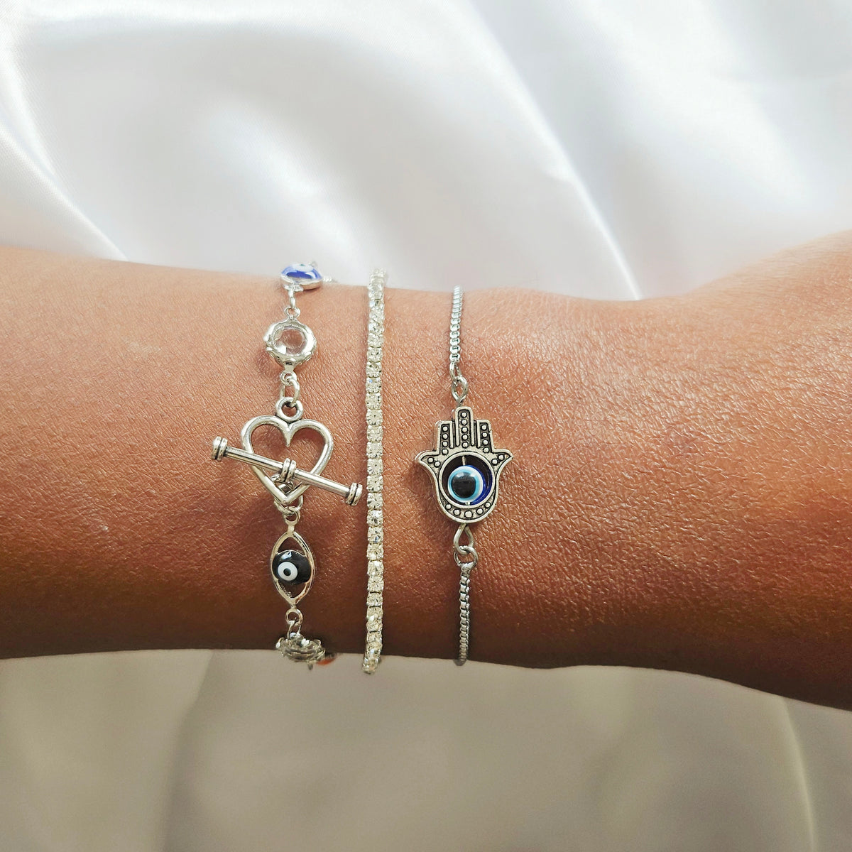 Silver Aine | 925 - Sterling Silver Evil Eye Bracelet Set