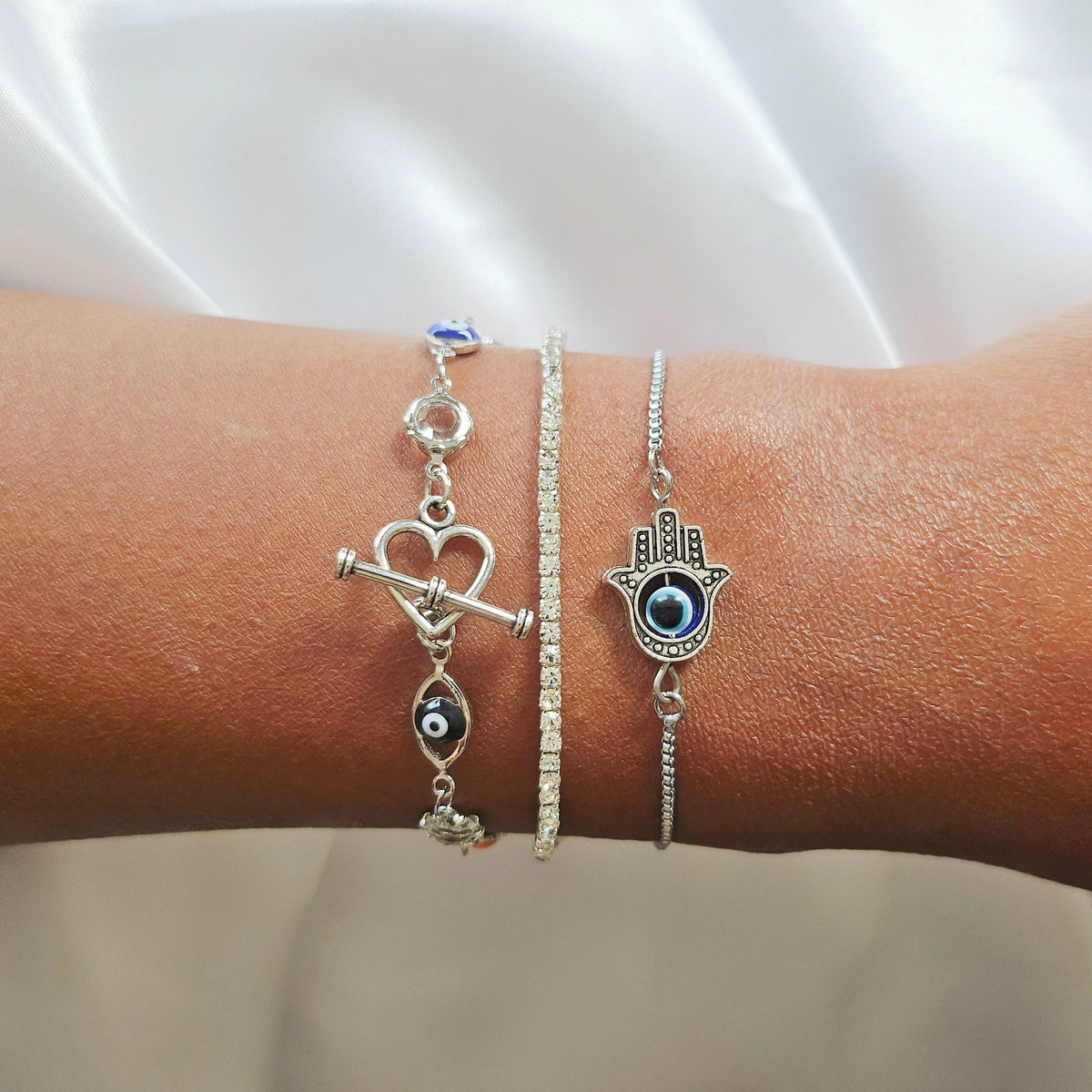 Silver Aine | 925 - Sterling Silver Evil Eye Bracelet Set