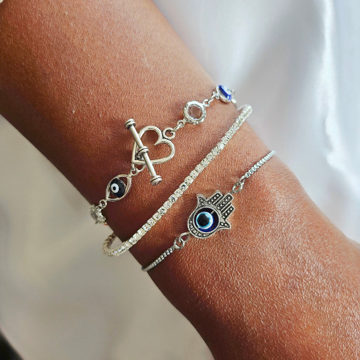 Silver Aine | 925 - Sterling Silver Evil Eye Bracelet Set
