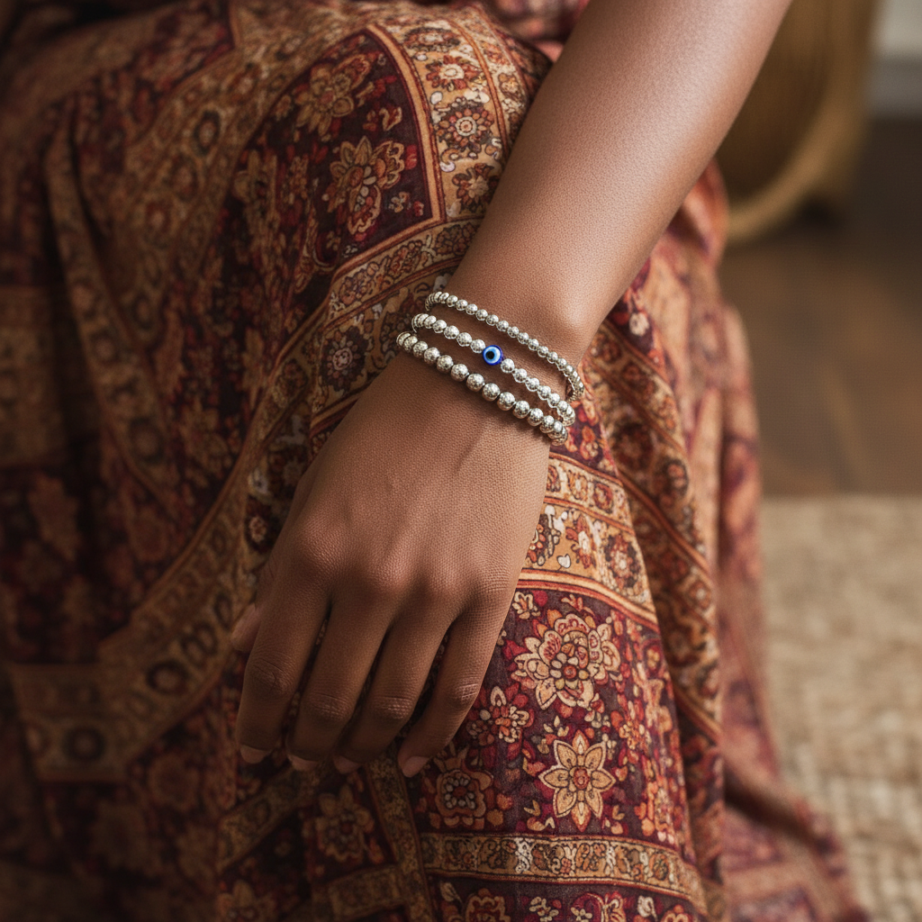 Silver Iris | 925 - Sterling Silver Evil Eye Bracelet Set