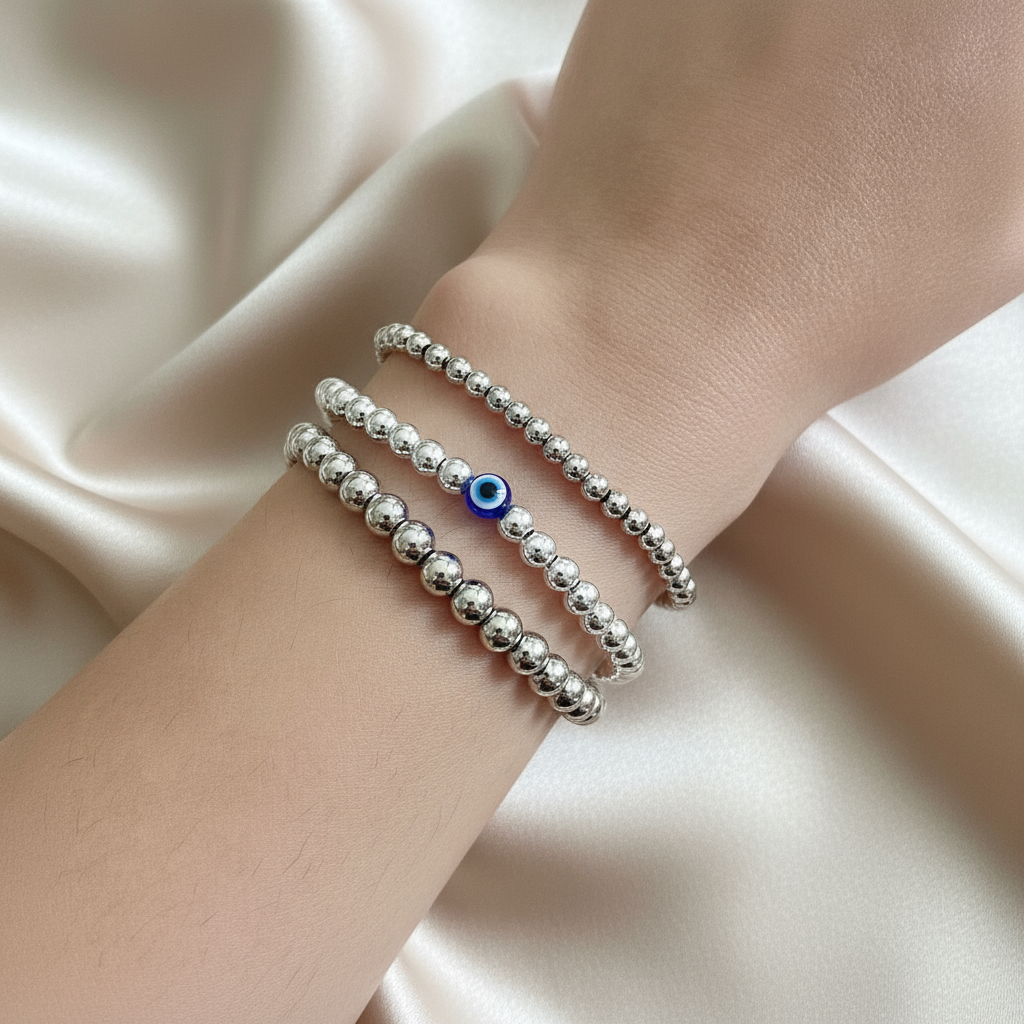 Silver Iris | 925 - Sterling Silver Evil Eye Bracelet Set