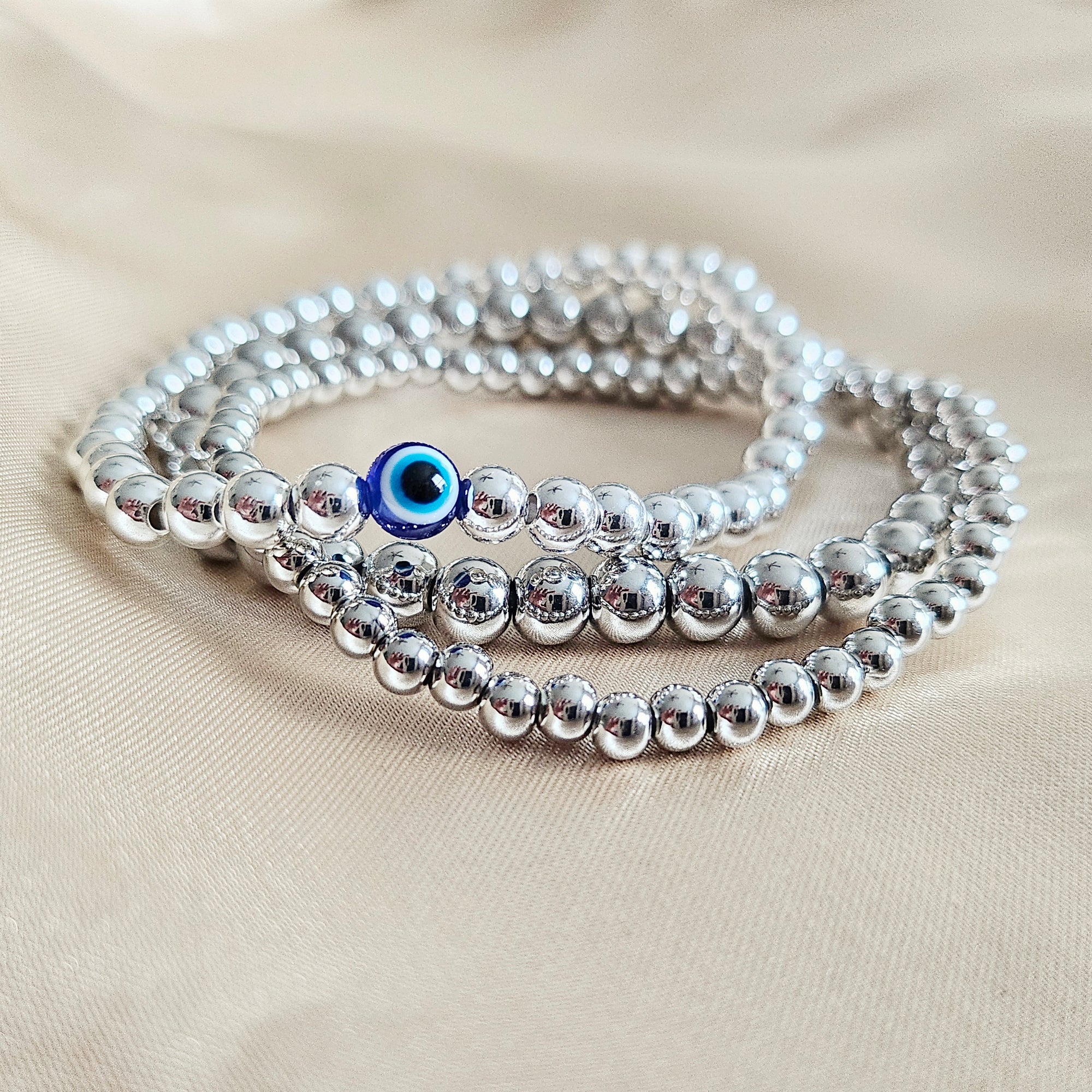 Silver Iris | 925 - Sterling Silver Evil Eye Bracelet Set