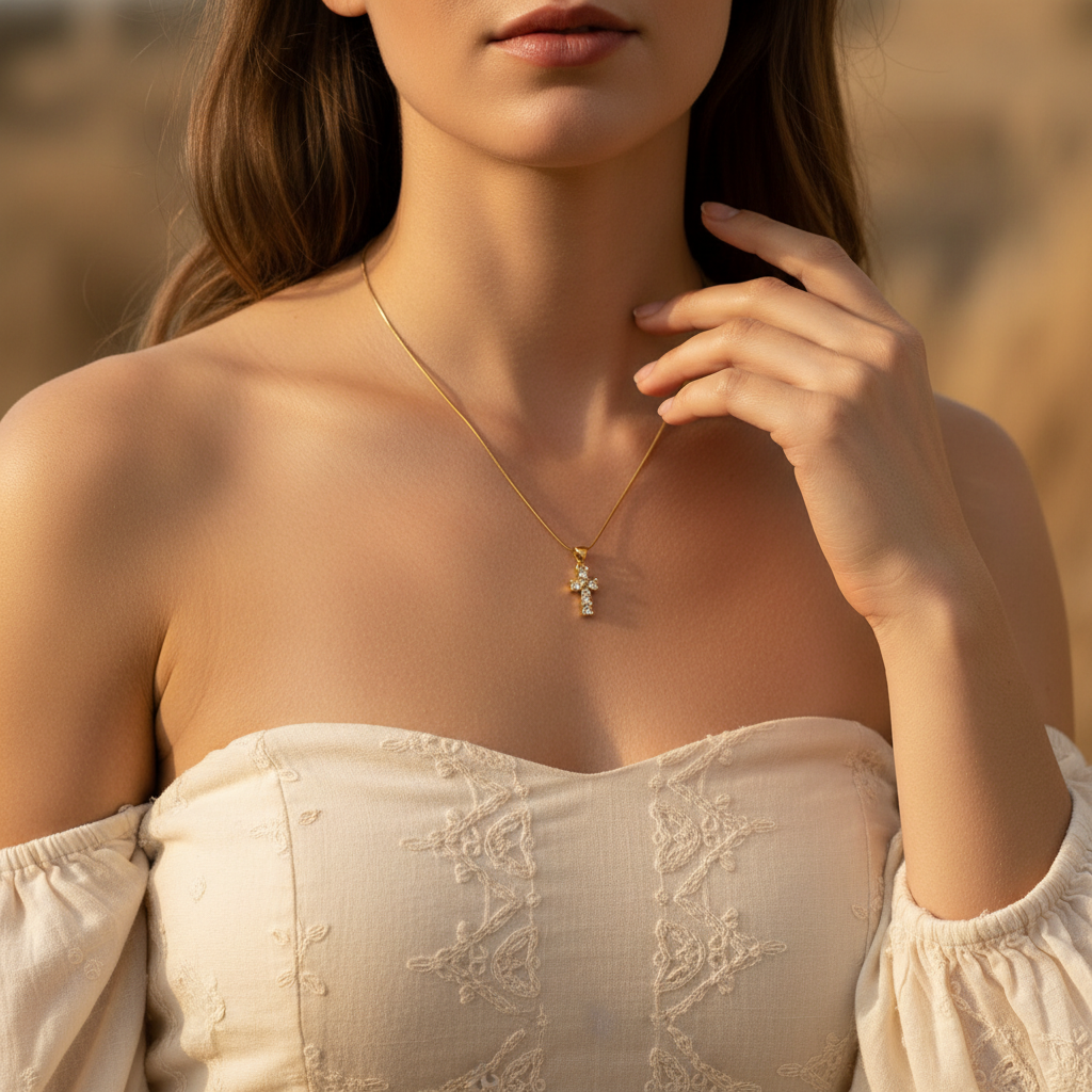 RADIANT FAITH | 14k Gold-Filled Rhinestone Cross Necklace