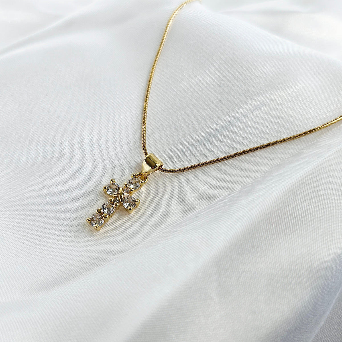 RADIANT FAITH | 14k Gold-Filled Rhinestone Cross Necklace | Dainty Christian Jewelry for Women | Symbol of Light &amp; Grace