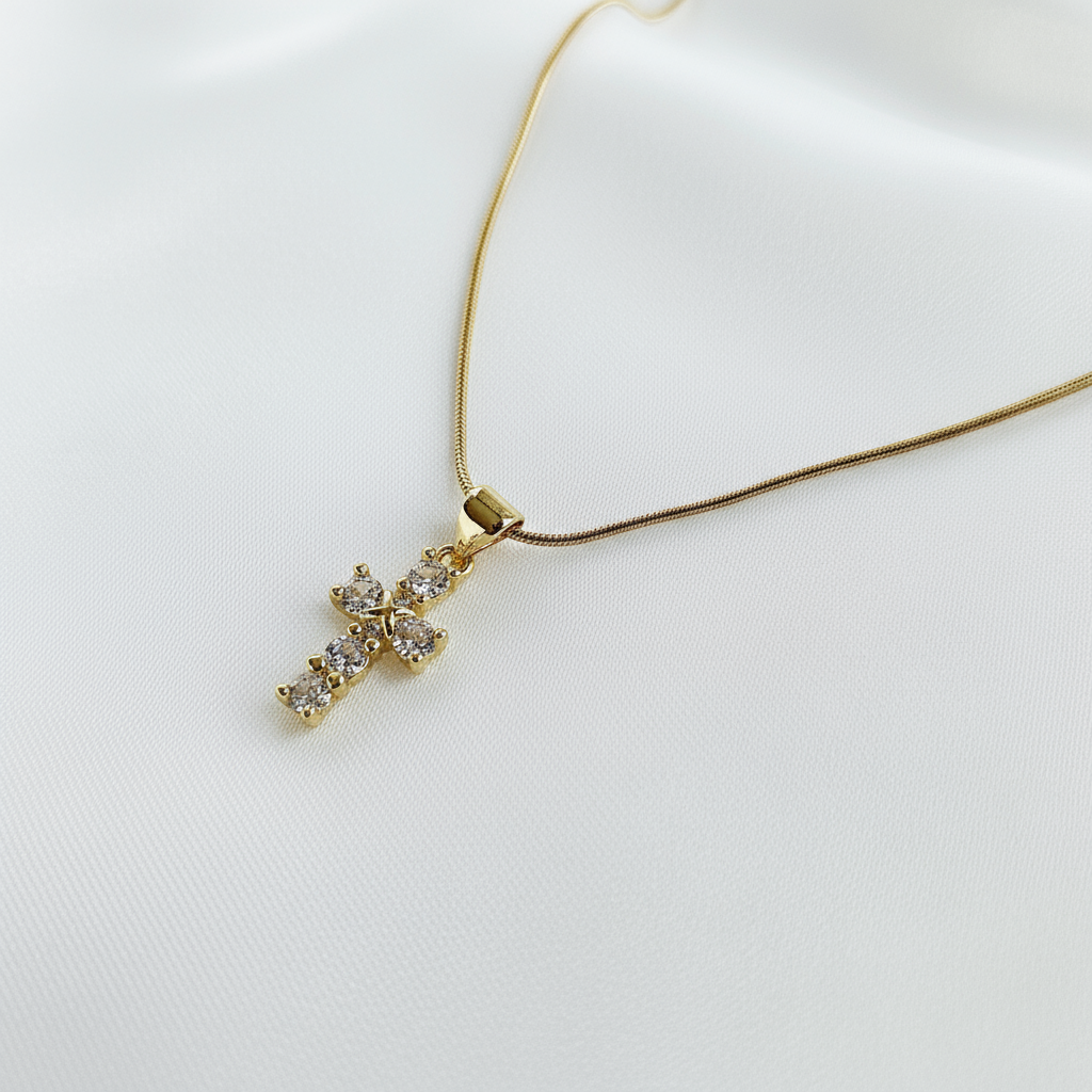 RADIANT FAITH | 14k Gold-Filled Rhinestone Cross Necklace | Dainty Christian Jewelry for Women | Symbol of Light &amp; Grace