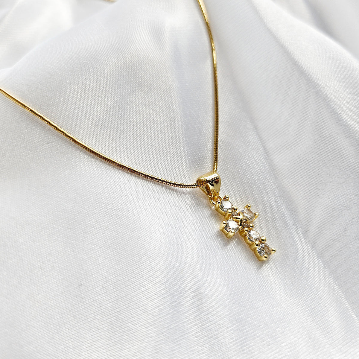 RADIANT FAITH | 14k Gold-Filled Rhinestone Cross Necklace | Dainty Christian Jewelry for Women | Symbol of Light &amp; Grace