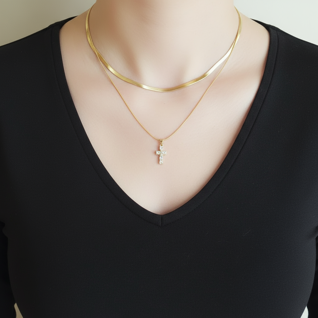 RADIANT FAITH | 14k Gold-Filled Rhinestone Cross Necklace | Dainty Christian Jewelry for Women | Symbol of Light &amp; Grace