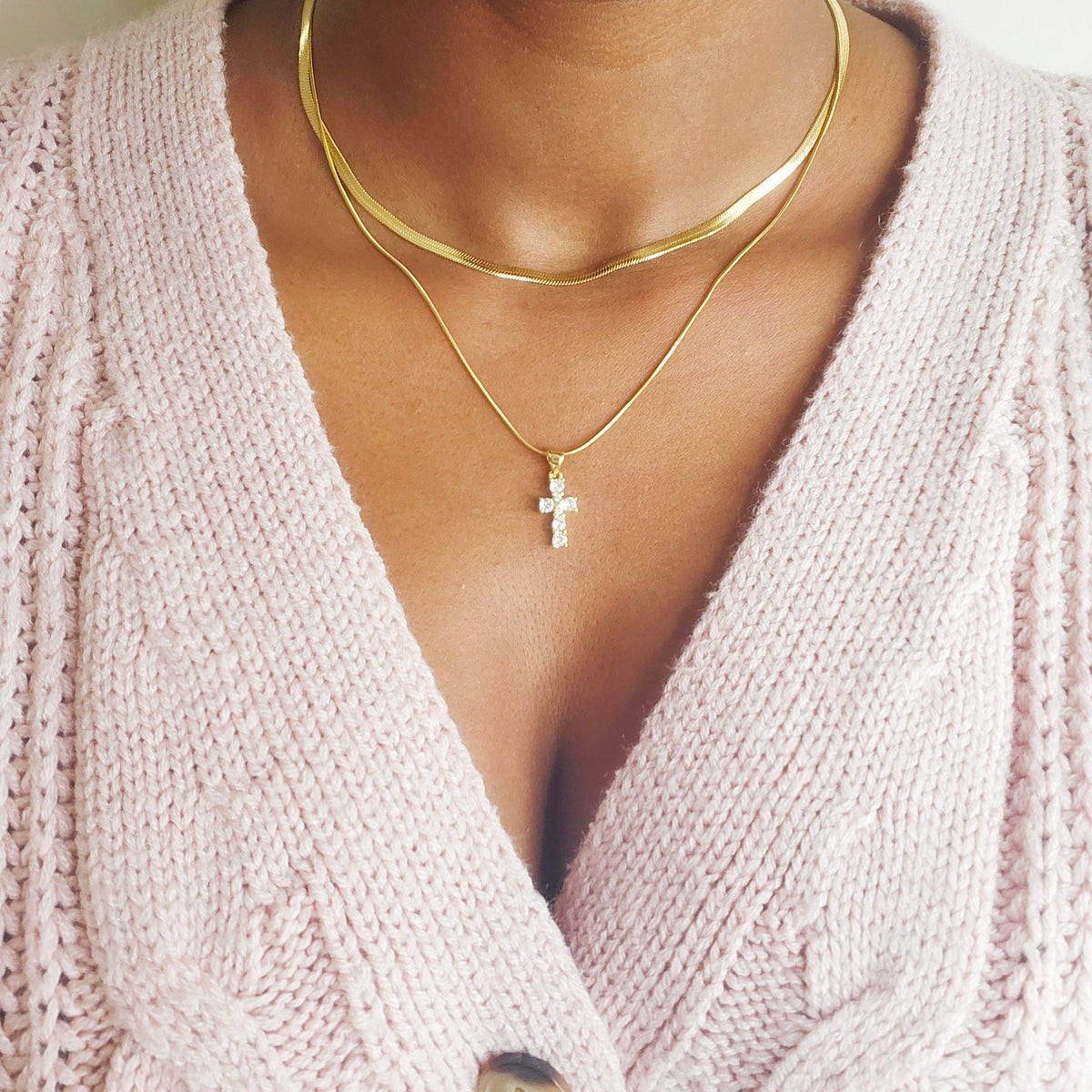 RADIANT FAITH | 14k Gold-Filled Rhinestone Cross Necklace | Dainty Christian Jewelry for Women | Symbol of Light &amp; Grace