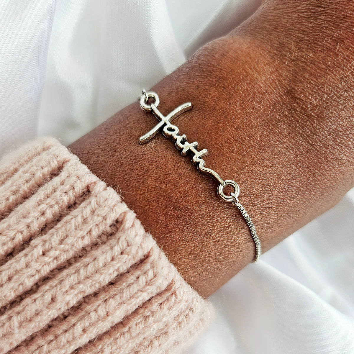 FAITH | Sterling Silver Bracelet | Adjustable Cursive Pendant | Christian Jewelry for Women