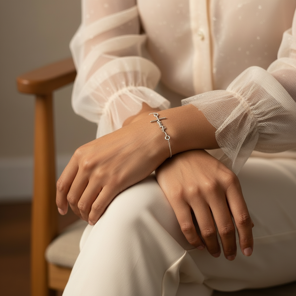 FAITH | Sterling Silver Bracelet | Adjustable Cursive Pendant | Christian Jewelry for Women