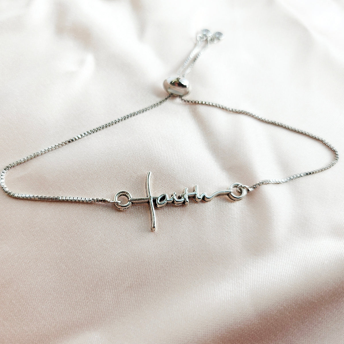 FAITH | Sterling Silver Bracelet | Adjustable Cursive Pendant | Christian Jewelry for Women