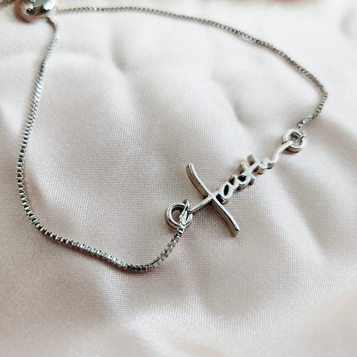 FAITH | Sterling Silver Bracelet | Adjustable Cursive Pendant | Christian Jewelry for Women