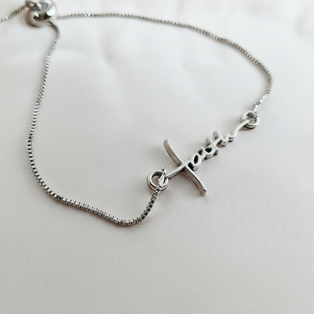 FAITH | Sterling Silver Bracelet | Adjustable Cursive Pendant | Christian Jewelry for Women