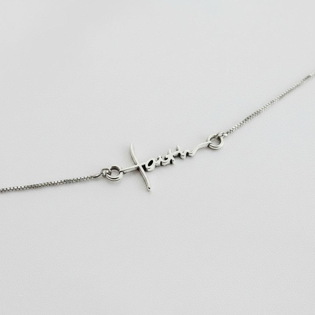 FAITH | Sterling Silver Bracelet | Adjustable Cursive Pendant | Christian Jewelry for Women
