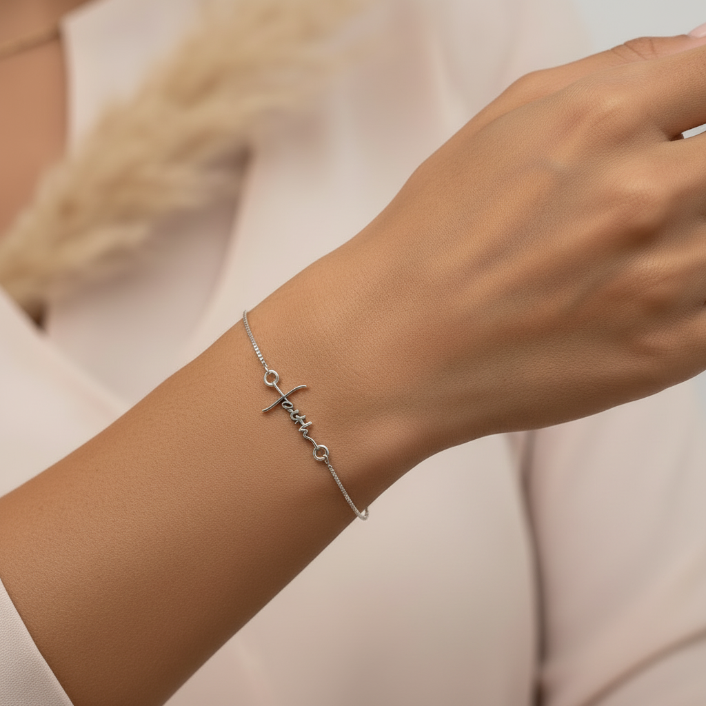 FAITH | Sterling Silver Bracelet | Adjustable Cursive Pendant | Christian Jewelry for Women