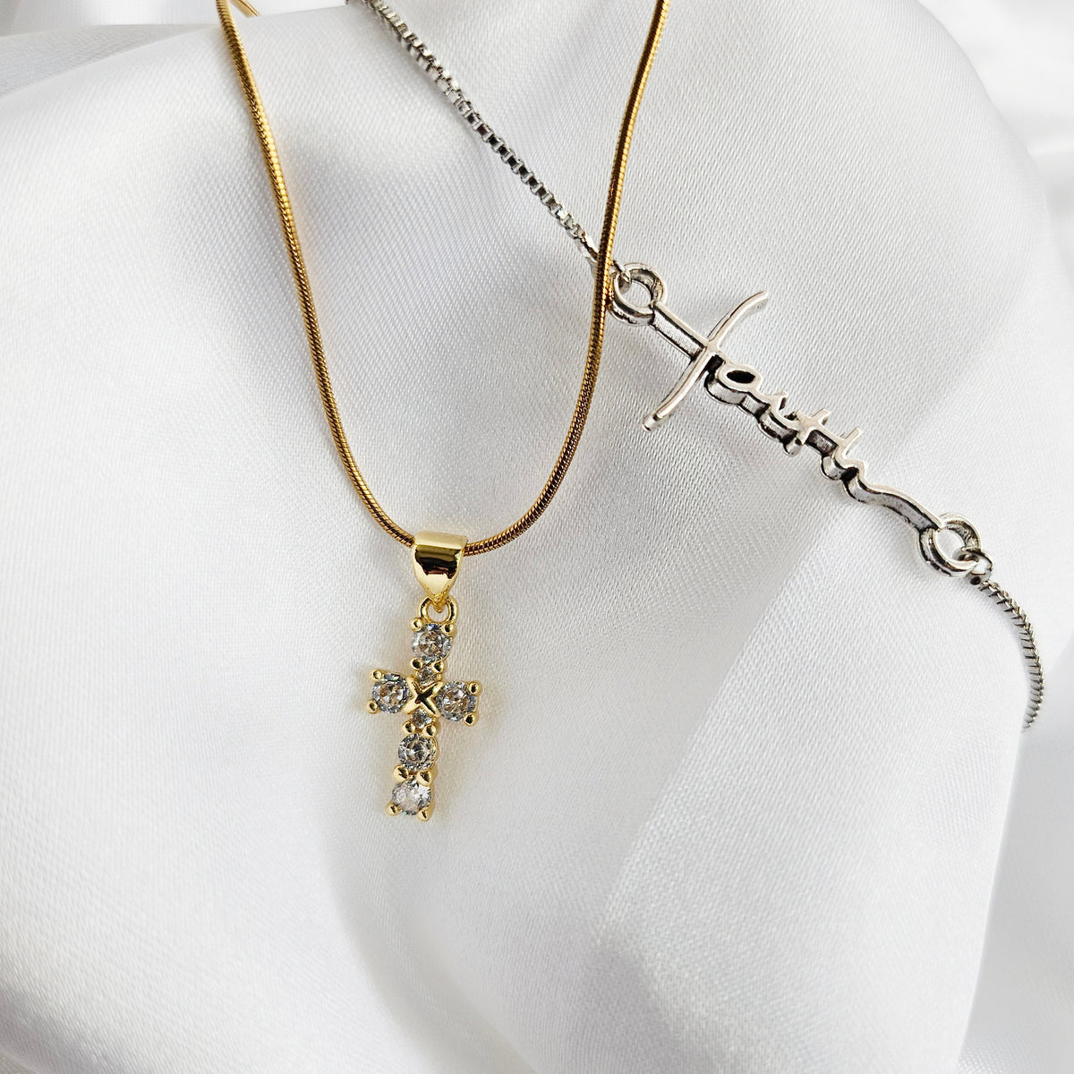RADIANT FAITH | 14k Gold-Filled Rhinestone Cross Necklace | Dainty Christian Jewelry for Women | Symbol of Light &amp; Grace