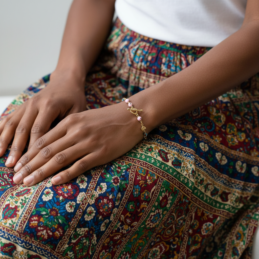 Evil Eye | 14k Gold Heart Rainbow Toggle Bracelet
