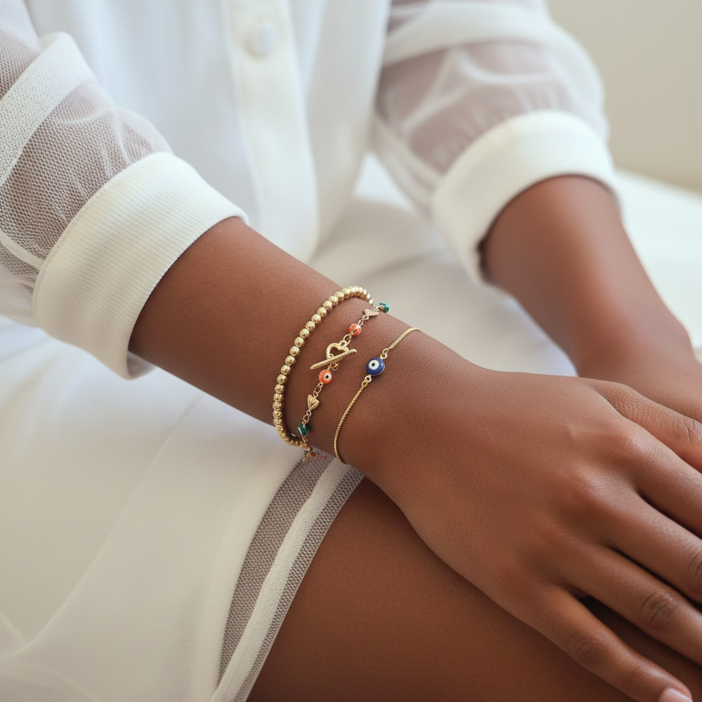 Golden Isis | 14K Gold Evil Eye Bracelet Set