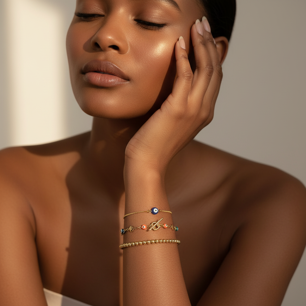 Golden Isis | 14K Gold Evil Eye Bracelet Set