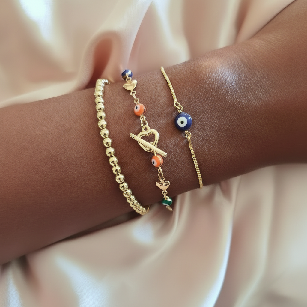 Golden Isis | 14K Gold Evil Eye Bracelet Set