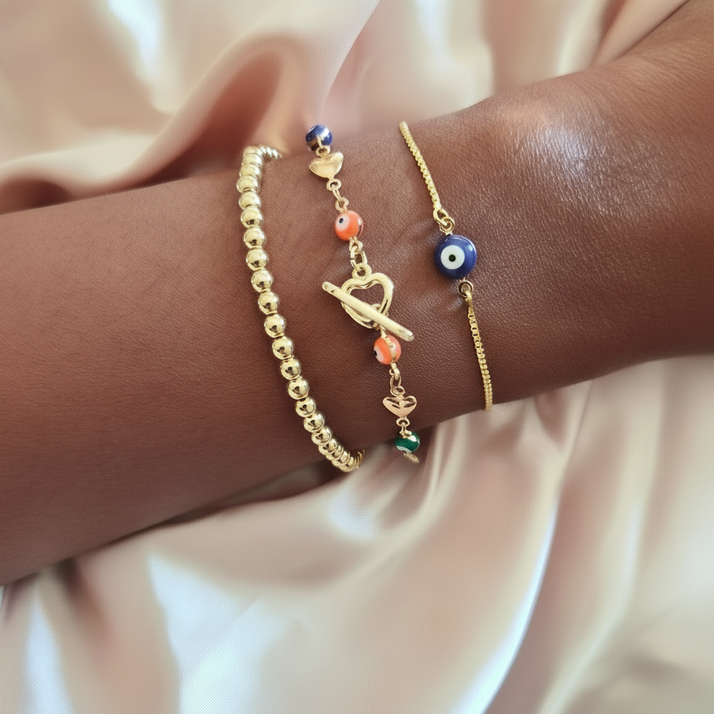 Golden Isis | 14K Gold Evil Eye Bracelet Set