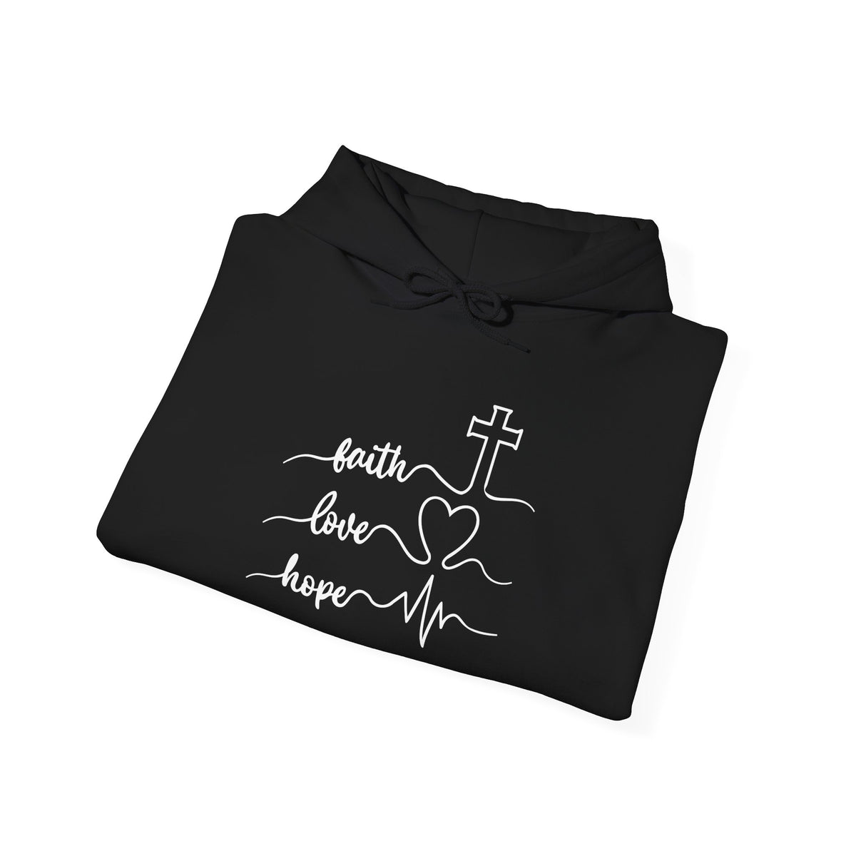 Faith Love Hope Hoodie | Christian Cross Heartbeat Sweatshirt