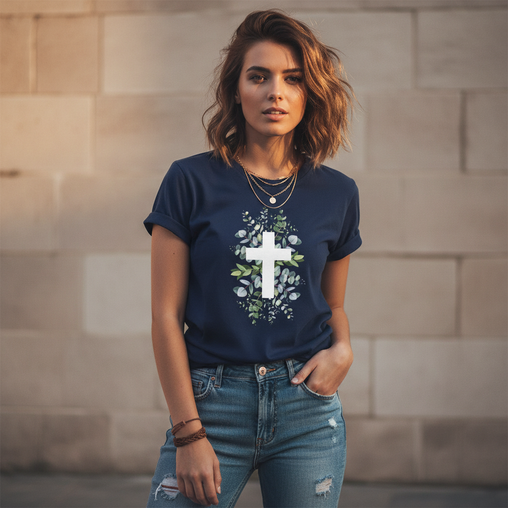 Floral Cross Christian T-Shirt | Botanical Faith Graphic Tee
