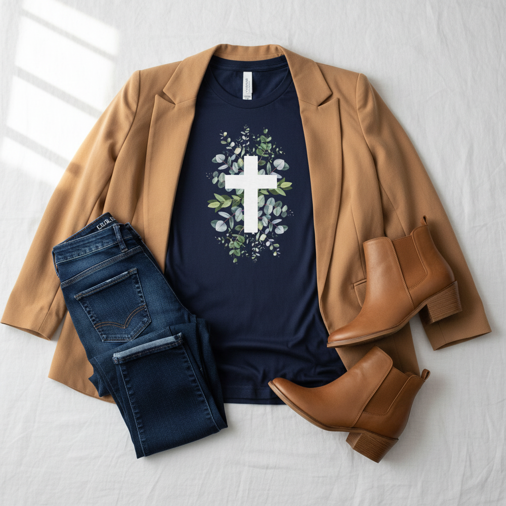 Floral Cross Christian T-Shirt | Botanical Faith Graphic Tee