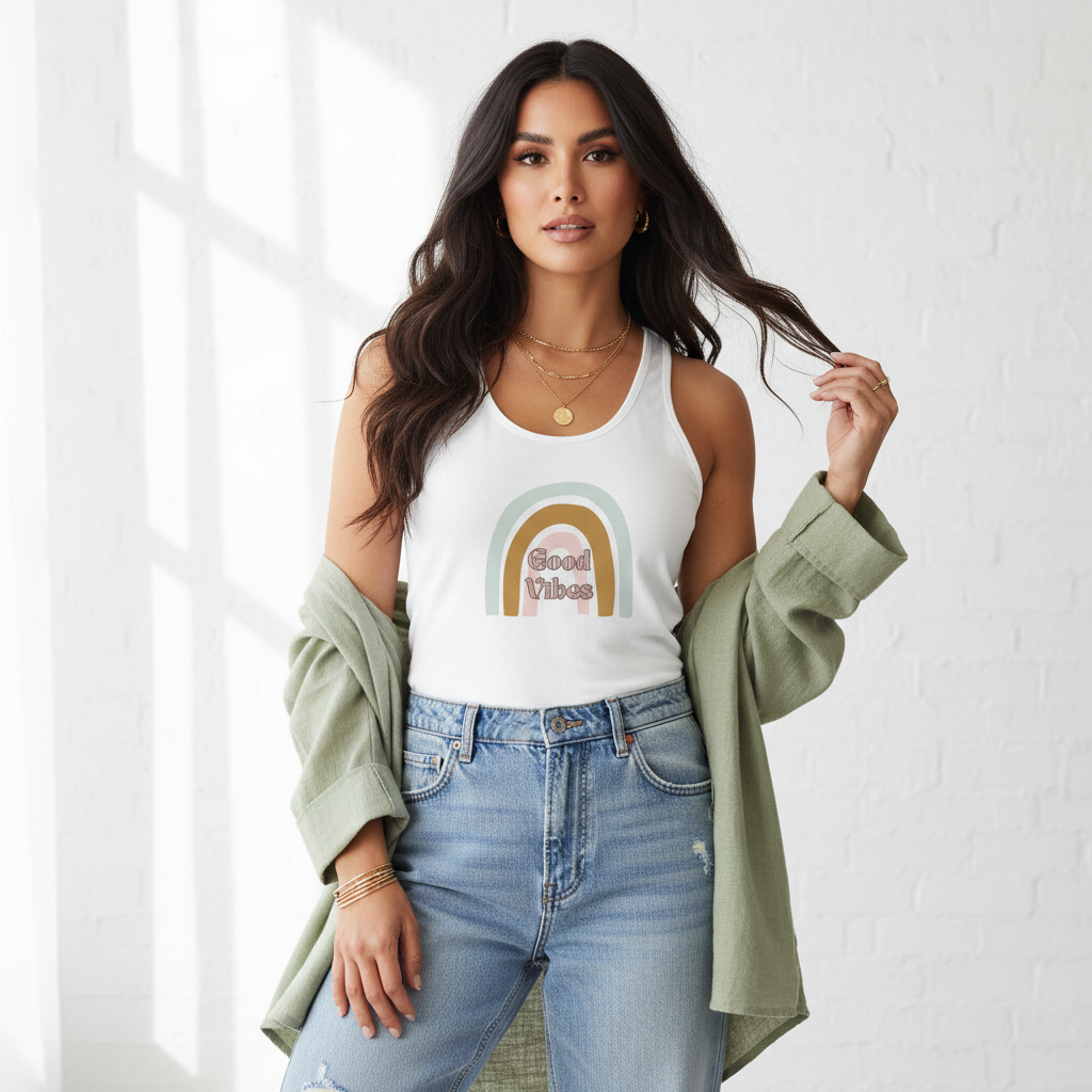 GOOD VIBES | Boho Rainbow Tank Top