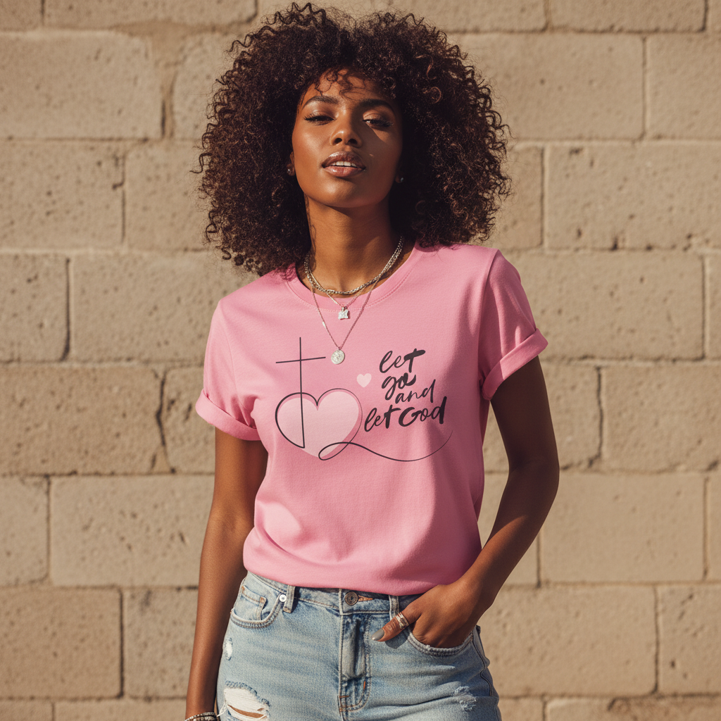 Let Go and Let God Christian T-Shirt | Faith-Based Graphic Tee with Cross & Heart