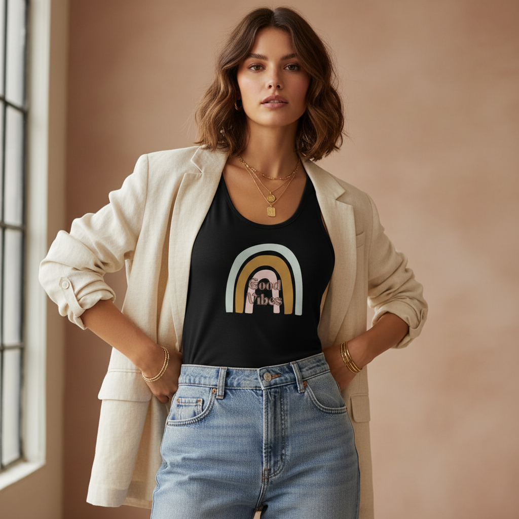 GOOD VIBES | Boho Rainbow Tank Top