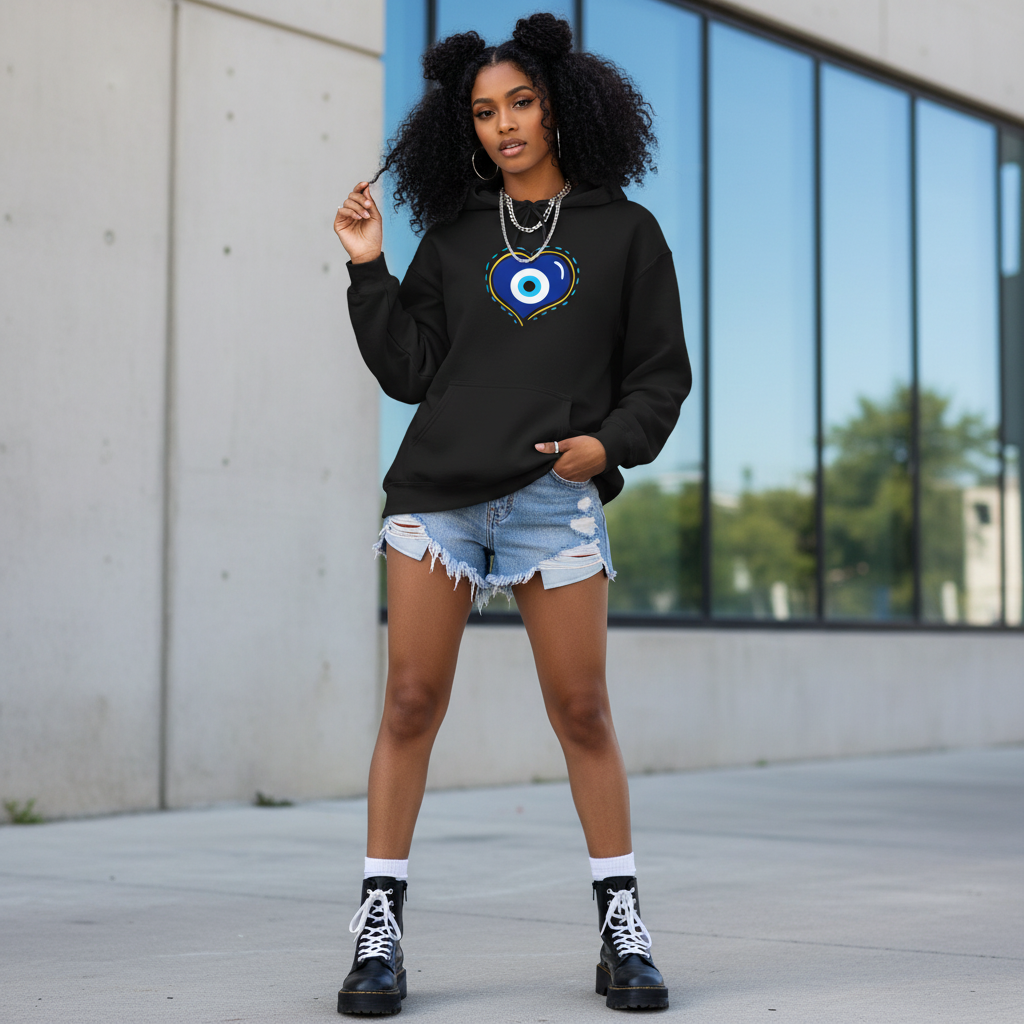 Evil Eye Heart Hoodie | Spiritual Protection Pullover