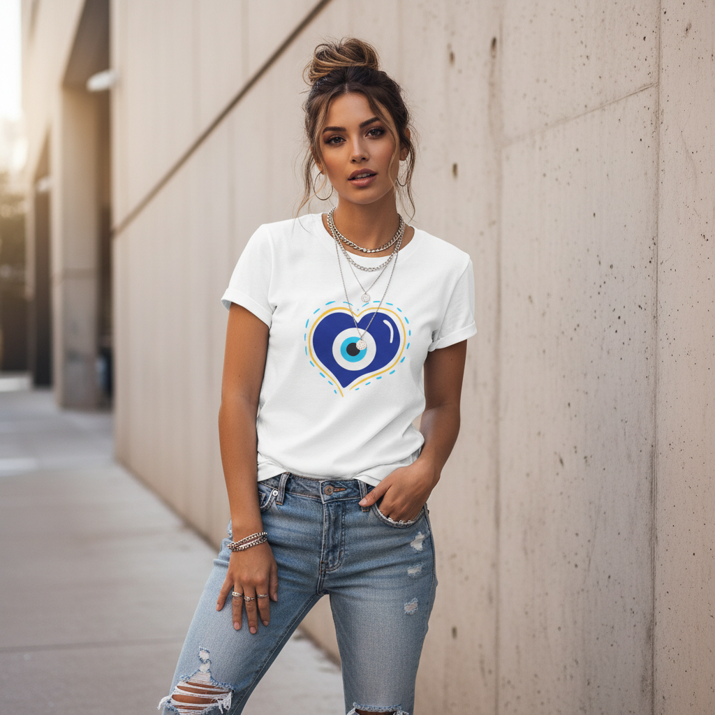 Evil Eye Heart T-Shirt | Spiritual Protection Women's Graphic Tee