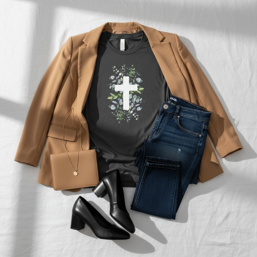 Floral Cross Christian T-Shirt | Botanical Faith Graphic Tee