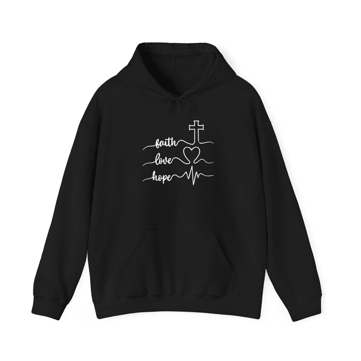 Faith Love Hope Hoodie | Christian Cross Heartbeat Sweatshirt