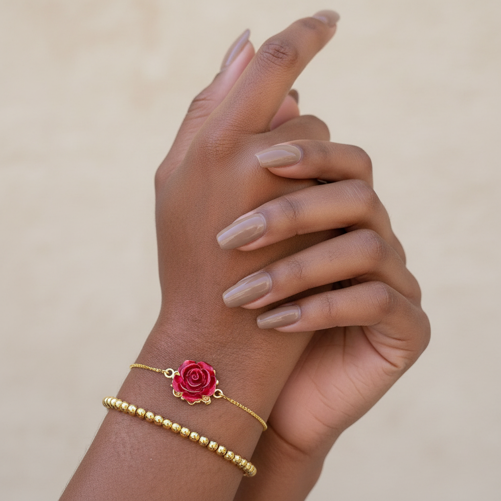 DIVINE BLOOM 14K Gold Red Rose Whimsical Charm Bracelet