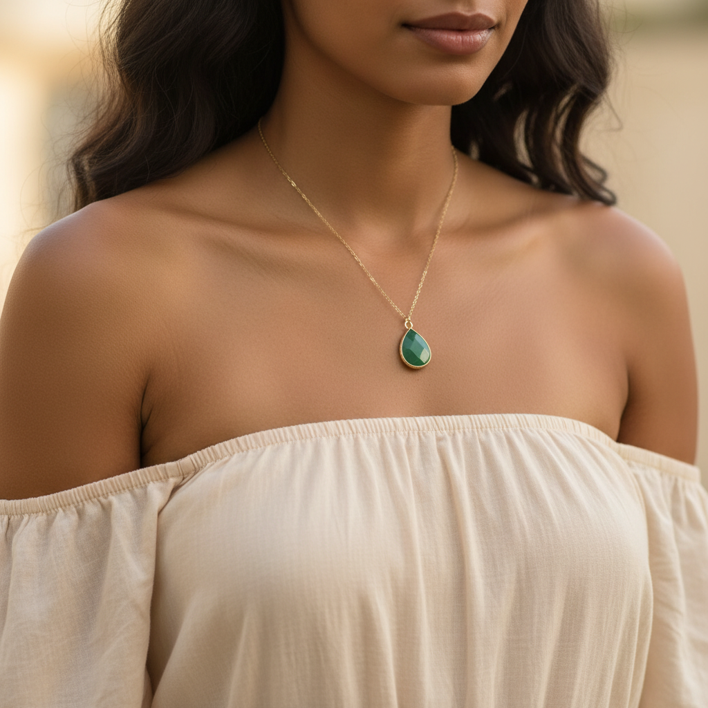 JADE | 14k Gold Cable Chain Reiki Crystal Necklace